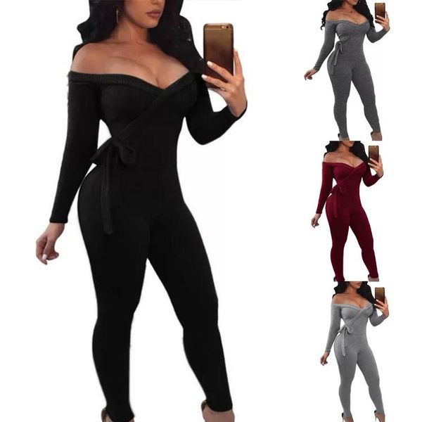 women solid color long sleeve off shoulder jumpsuit lace up slim bodysuit bodycon long sleeve basic black red overalls, Black;white
women solid color long sleeve off shoulder jumpsuit lace up slim bodysuit bodycon long sleeve basic black red overalls, Black;white