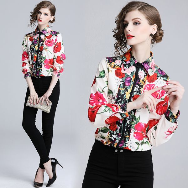 2019 new fashion women flower printed vintage blouse shirts female high street elegant ol blouses lady, White
2019 new fashion women flower printed vintage blouse shirts female high street elegant ol blouses lady, White