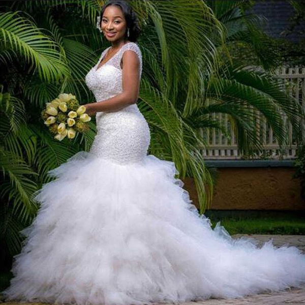 luxurious sequin tulle mermaid dress crystal african beaded applique wedding dresses tiered ruffle bridal gowns formal robe de mariee, White
luxurious sequin tulle mermaid dress crystal african beaded applique wedding dresses tiered ruffle bridal gowns formal robe de mariee, White