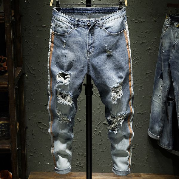 diaooaid 2019 new men's jeans slim side stripes washed nine points jeans male streetwear hiphop personality hole denim trousers, Blue
diaooaid 2019 new men's jeans slim side stripes washed nine points jeans male streetwear hiphop personality hole denim trousers, Blue