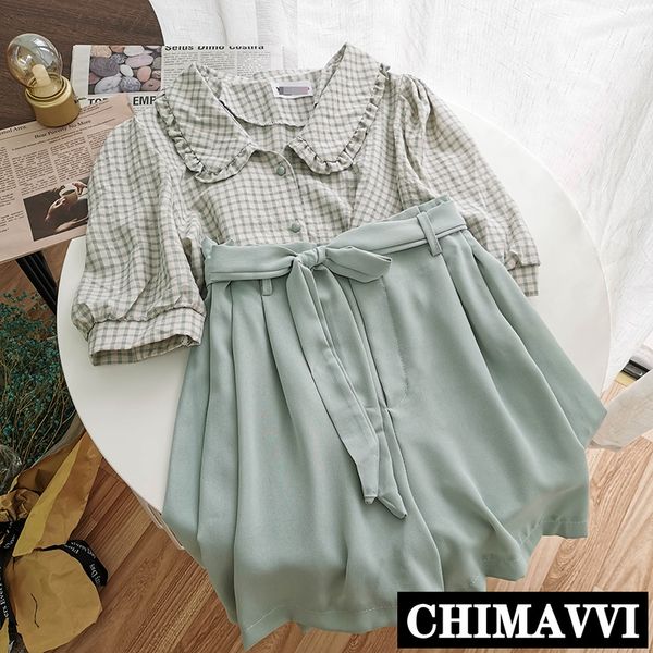 summer new shorts set fashion girl doll collar short sleeved plaid shirt + chiffon wide-leg shorts two-piece set femme, White
summer new shorts set fashion girl doll collar short sleeved plaid shirt + chiffon wide-leg shorts two-piece set femme, White