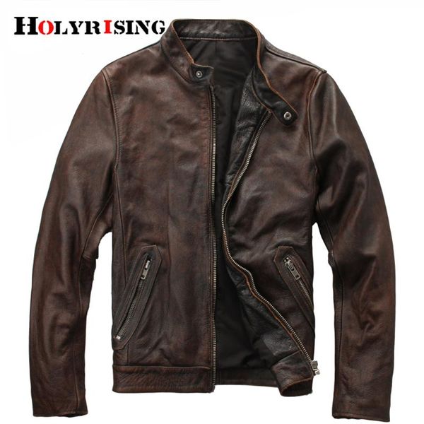 men genuine leather jacket retro brown cowhide stand collar slim leather jacket coat aviation genuine short bomber jacke, Black
men genuine leather jacket retro brown cowhide stand collar slim leather jacket coat aviation genuine short bomber jacke, Black