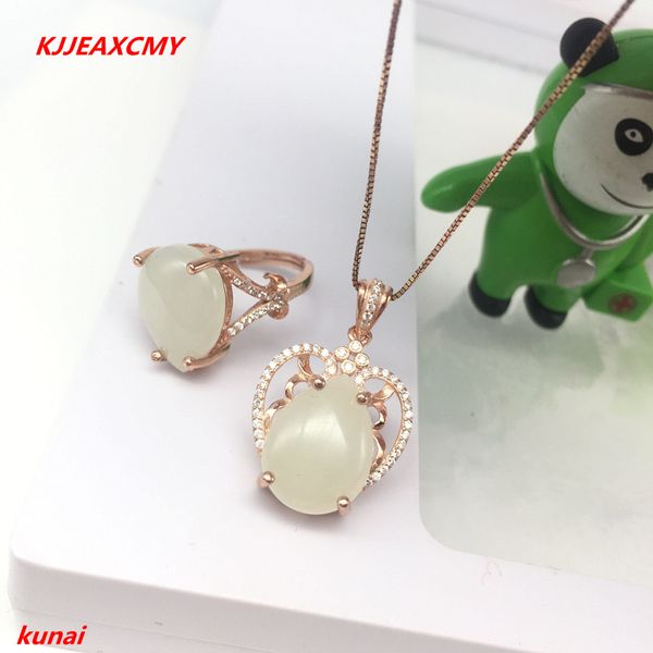 

kjjeaxcmy boutique jewels 925 silver inlaid natural white jade medulla suit fashion jewel jewelry abc, Black