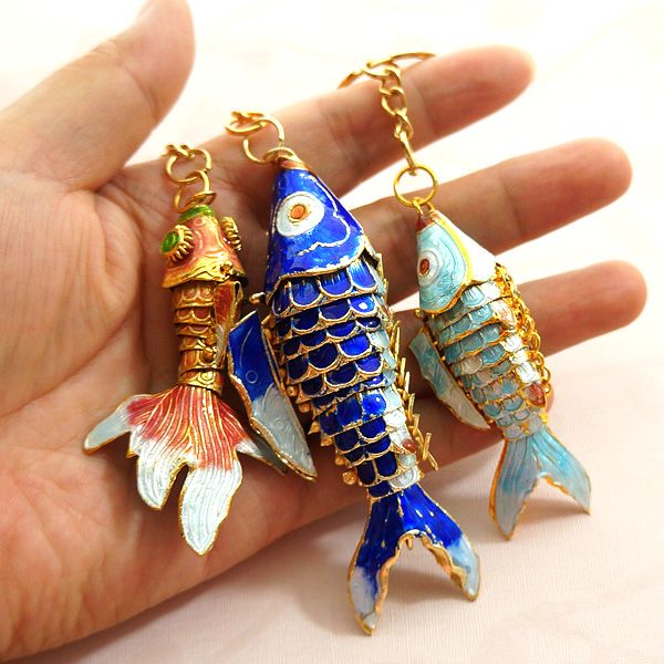 

5.5cm 10pcs Enamel Vivid Swing Fish Charms for Keychains Keyring with box Goldfish charm Koi Fish Keychain wedding favors gift for guests