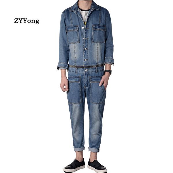 men denim jumpsuit overalls blue lapel long-sleeved removable waist jacket streetwear straight jeans cargo pants casual trousers
men denim jumpsuit overalls blue lapel long-sleeved removable waist jacket streetwear straight jeans cargo pants casual trousers