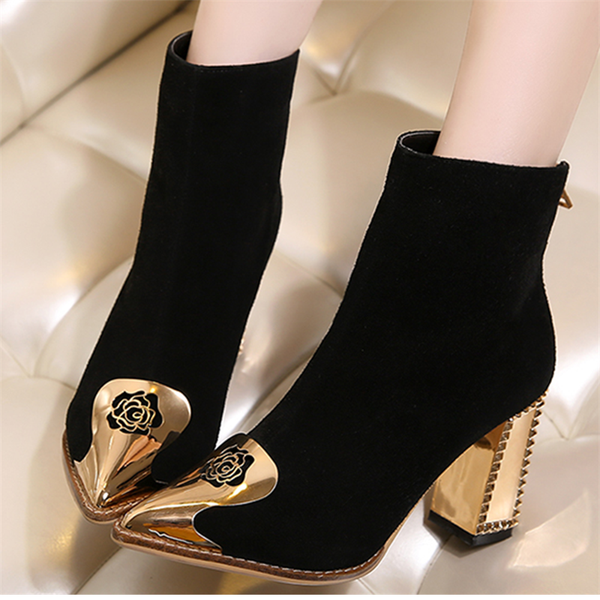 short woman boots brand 2019 autumn fashion thick super high heels ankle boots metal pointed banquet office boot botas mujer, Black
short woman boots brand 2019 autumn fashion thick super high heels ankle boots metal pointed banquet office boot botas mujer, Black