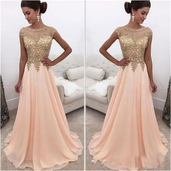 2020 arab evening gowns a line formal wear sheer scoop neck chiffon long prom dresses with gold applique beads, Black
2020 arab evening gowns a line formal wear sheer scoop neck chiffon long prom dresses with gold applique beads, Black