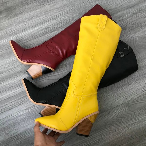 yellow red black band designer cowboy boots for women pointed toe wedge heel long boots 2019 winter square heel cowgril
yellow red black band designer cowboy boots for women pointed toe wedge heel long boots 2019 winter square heel cowgril