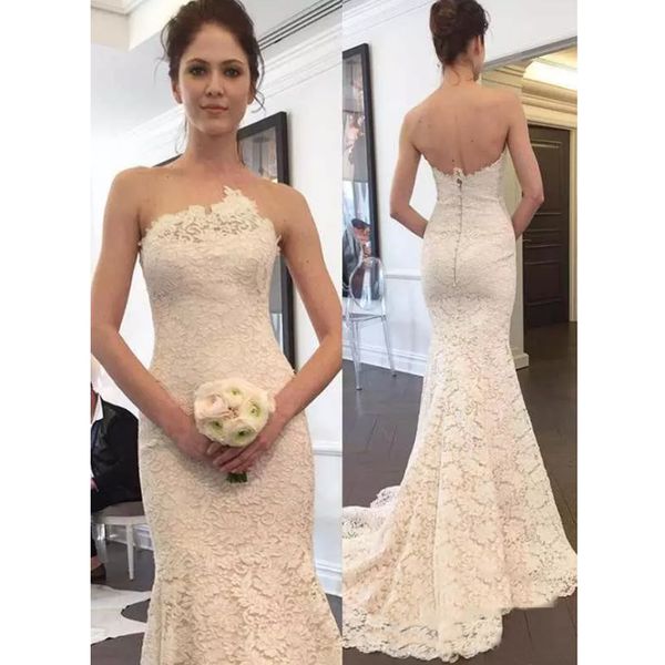 2019 elegant lace strapless mermaid wedding dresses appliques zipper back sweep train bridal wedding gowns custom, White
2019 elegant lace strapless mermaid wedding dresses appliques zipper back sweep train bridal wedding gowns custom, White