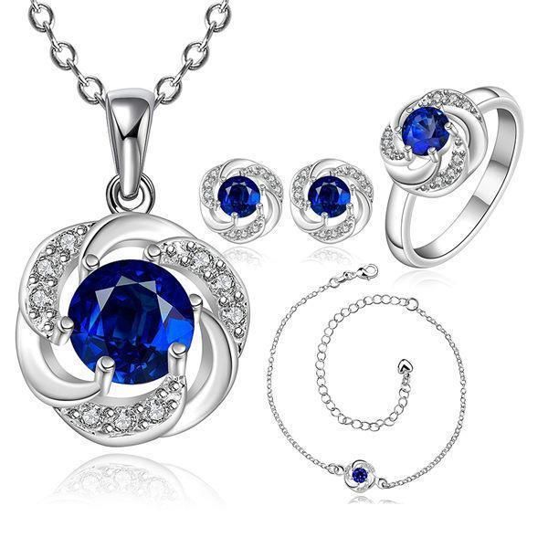 new elegant 925 sterling silver sapphire flower necklace earrings rings anklet sets beauty women's wedding jewelry set, Black
new elegant 925 sterling silver sapphire flower necklace earrings rings anklet sets beauty women's wedding jewelry set, Black