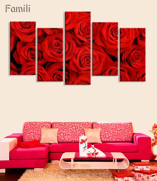 

красная роза холст картины 5 шт. wall art картина для декора стен отпечатки на холсте настенная роспись для спальни home decor без рамки
