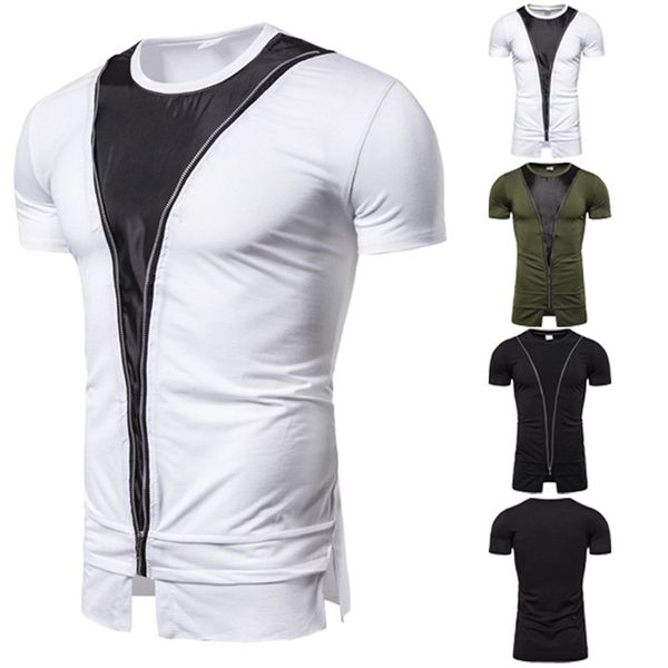 summer male designer tshirt solid color printed zipper design panelled crew neck casual mens clothes, White;black
summer male designer tshirt solid color printed zipper design panelled crew neck casual mens clothes, White;black