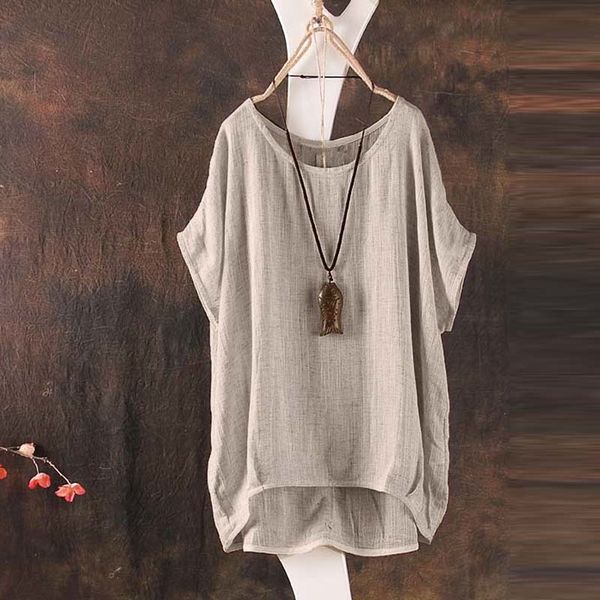 woman blouse women summer womens cotton and linen loose shirt bat sleeves solid color casual round neck polyester hem irregular, White
woman blouse women summer womens cotton and linen loose shirt bat sleeves solid color casual round neck polyester hem irregular, White