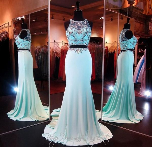 unique two piece prom dresses mermaid sheer neck crystals floor length long pageant evening gowns custom made, Black 
unique two piece prom dresses mermaid sheer neck crystals floor length long pageant evening gowns custom made, Black