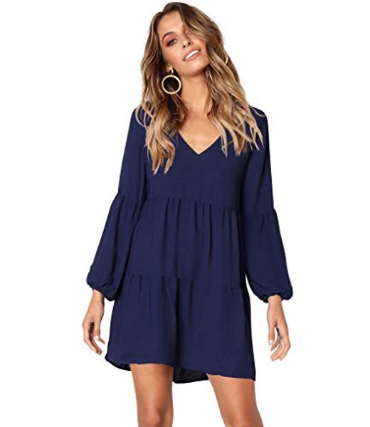 hply women long sleeve ruffle loose swing dresses casual v-neck pleated shift dress, Black;gray
hply women long sleeve ruffle loose swing dresses casual v-neck pleated shift dress, Black;gray