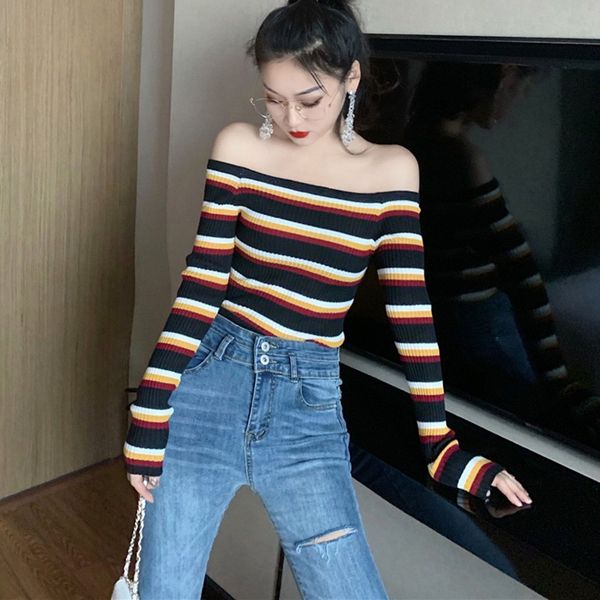 women's winter sweater brief stripe pullover knit sweater casual slim slash neck female autumn korean style harajuku sweaters, White;black
women's winter sweater brief stripe pullover knit sweater casual slim slash neck female autumn korean style harajuku sweaters, White;black