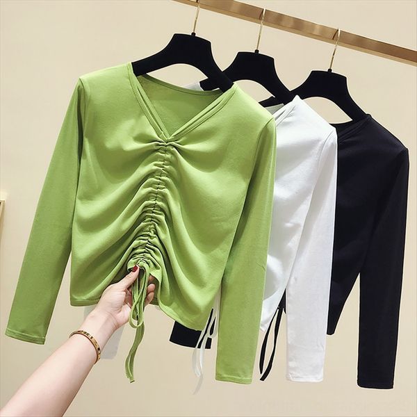 2020 season v-neck t- women's long sleeve drawstring avocado green irregular design sense base t-shirt shirt shirt, White
2020 season v-neck t- women's long sleeve drawstring avocado green irregular design sense base t-shirt shirt shirt, White