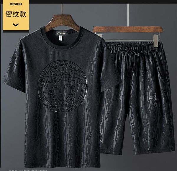 summer new trend designers fashionable men's sports short sleeve suit street sports men's suit, Gray