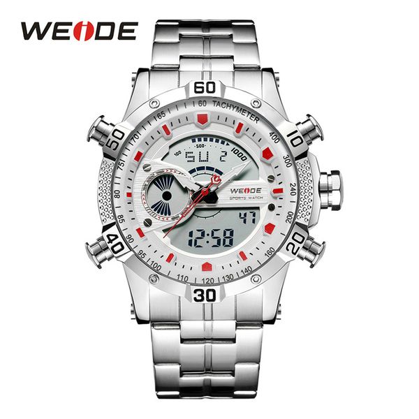weide mens military chronograph alarm automatic date clock black metal case belt bracelet strap sport model relogio wristwatches, Slivery;brown
weide mens military chronograph alarm automatic date clock black metal case belt bracelet strap sport model relogio wristwatches, Slivery;brown