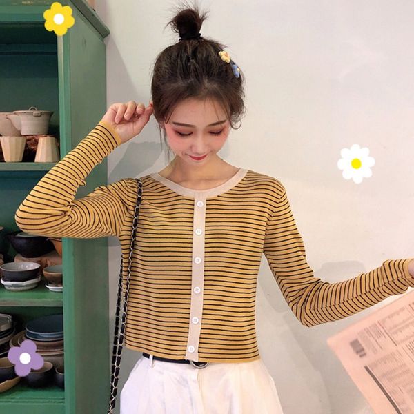 new korean o-neck striped sweater women long sleeve knitted pullover jumper slim fashion buttons short sweaters female, White;black
new korean o-neck striped sweater women long sleeve knitted pullover jumper slim fashion buttons short sweaters female, White;black