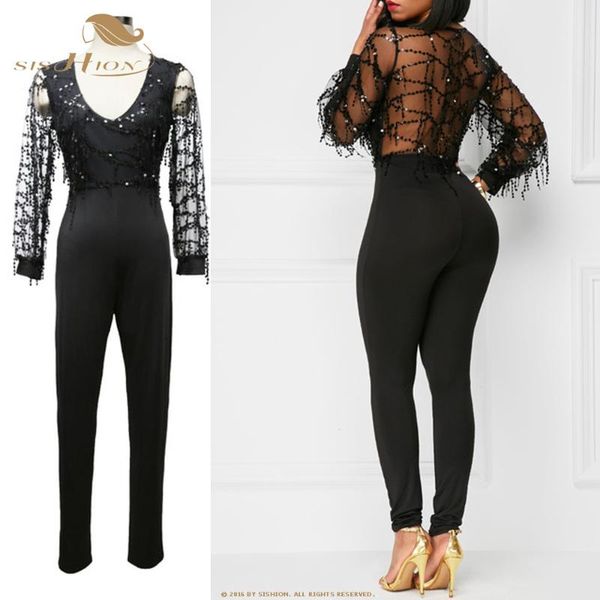 sishion sequined deep v-neck jumpsuit women long sleeve perspective mesh hollow jumpsuit trousers sp0911, Black;white
sishion sequined deep v-neck jumpsuit women long sleeve perspective mesh hollow jumpsuit trousers sp0911, Black;white