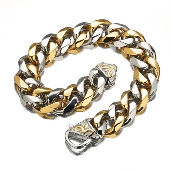 link, chain 13mm 15mm cool silver color and gold 2 tone men's unisex's wristband bracelet 316l stainless steel hip-hop jewelry 7-1, Black
link, chain 13mm 15mm cool silver color and gold 2 tone men's unisex's wristband bracelet 316l stainless steel hip-hop jewelry 7-1, Black