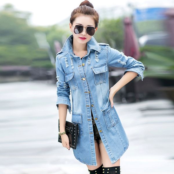 #3305 2019 spring ripped jeans jacket women slim long windbreaker coat denim jacket with holes harajuku vintage outerwear s-3xl, Black;brown
#3305 2019 spring ripped jeans jacket women slim long windbreaker coat denim jacket with holes harajuku vintage outerwear s-3xl, Black;brown