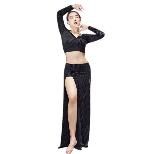 women belly dance costume set bellydance practice training clothes autumn winter v neck 2-split long skirt dancing outfit, Black;red
women belly dance costume set bellydance practice training clothes autumn winter v neck 2-split long skirt dancing outfit, Black;red