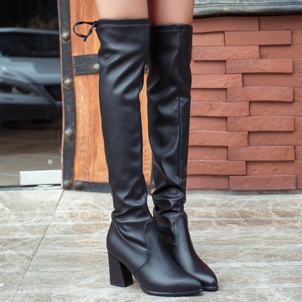 women winter warm long boots over kneeth back knot pointed toe flock plush ladies shoes boot upper high heels boots size 35-39, Black
women winter warm long boots over kneeth back knot pointed toe flock plush ladies shoes boot upper high heels boots size 35-39, Black