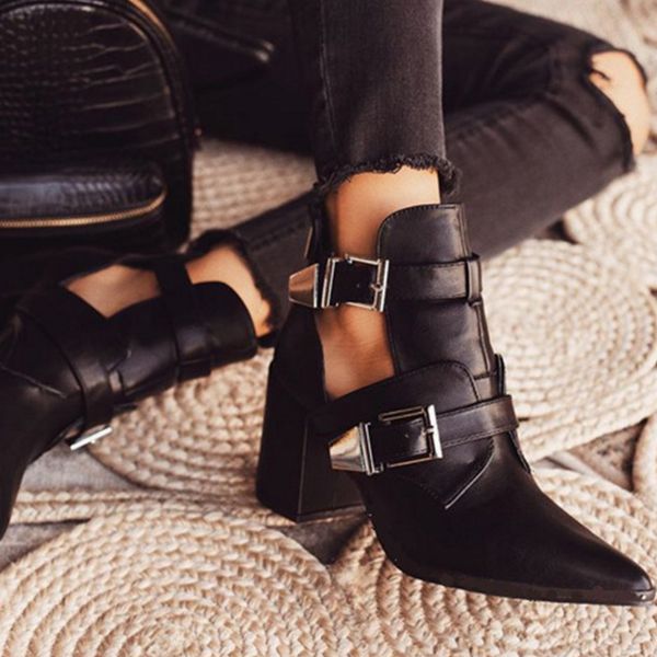 women ankle boots woman fashion pointed toe boots ladies soft pu leather buckle strap women's casual autumn zipper female, Black
women ankle boots woman fashion pointed toe boots ladies soft pu leather buckle strap women's casual autumn zipper female, Black