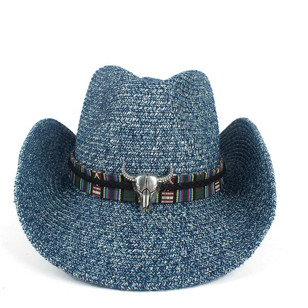 women men hollow western cowboy hat lady summer straw bohemian belt sombrero hombre beach cowgirl jazz sun hat size 57-59, Blue;gray
women men hollow western cowboy hat lady summer straw bohemian belt sombrero hombre beach cowgirl jazz sun hat size 57-59, Blue;gray