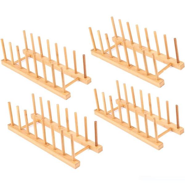 4 pack bamboo wooden dish rack plate rack stand pot lid holder kitchen cabinet organizer for bowl cup cutting board and more, Pink;blue
4 pack bamboo wooden dish rack plate rack stand pot lid holder kitchen cabinet organizer for bowl cup cutting board and more, Pink;blue