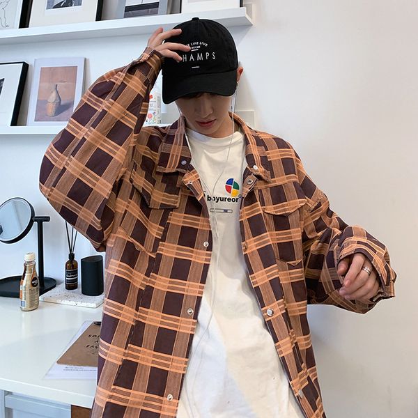 2019 autumn plaid shirt lovers men's loose hooded detachable long sleeve yellow casual jacket windbreaker streetwear japan style, Black;brown
2019 autumn plaid shirt lovers men's loose hooded detachable long sleeve yellow casual jacket windbreaker streetwear japan style, Black;brown