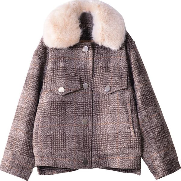 women new winter thick coats warm woolen vintage jacket female korean fashion loose plaid wool blends coats, Black
women new winter thick coats warm woolen vintage jacket female korean fashion loose plaid wool blends coats, Black