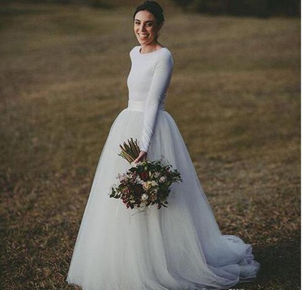 modest long sleeves country wedding dresses a line jewel neck tulle bottom sweep train wedding dress bridal gowns new, White
modest long sleeves country wedding dresses a line jewel neck tulle bottom sweep train wedding dress bridal gowns new, White