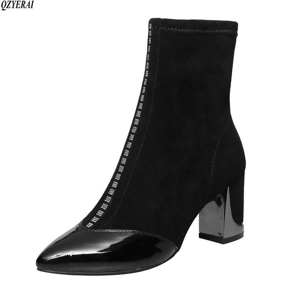 2020 women genuine leather ankle sock boots fashion autumn stretch fabric boots chunky high heels square toe women dress shoes, Black
2020 women genuine leather ankle sock boots fashion autumn stretch fabric boots chunky high heels square toe women dress shoes, Black