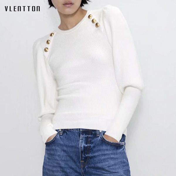 autumn winter white knitted pullovers sweater women gold button puff sleeve office knit sweaters casual female pull femme, White;black
autumn winter white knitted pullovers sweater women gold button puff sleeve office knit sweaters casual female pull femme, White;black