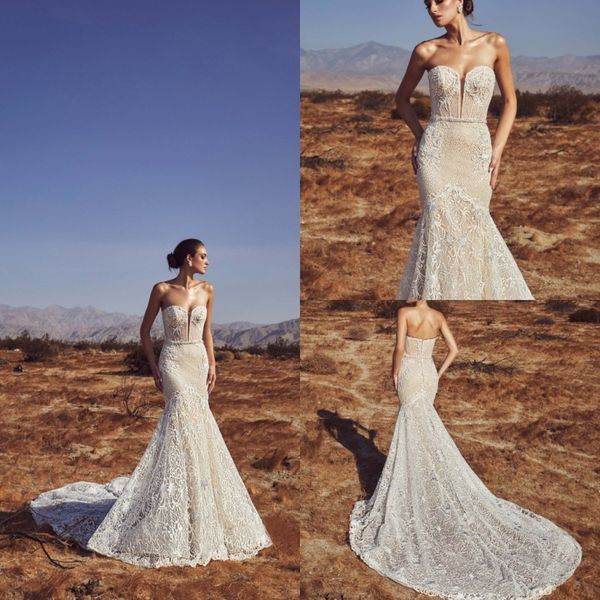 calla blanche 2019 wedding dresses strapless neck full lace appliques beads beach bridal gowns bohemian sweep train mermaid wedding dress, White
calla blanche 2019 wedding dresses strapless neck full lace appliques beads beach bridal gowns bohemian sweep train mermaid wedding dress, White
