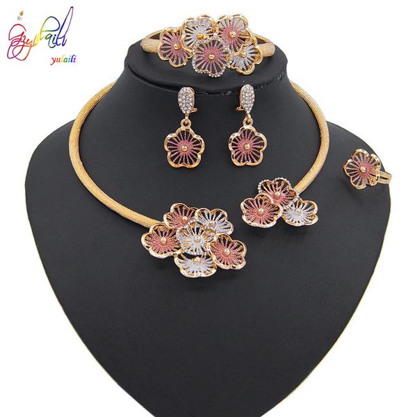 yulaili trendy women's crystal flower wedding jewelry sets gold color bridal choker necklace pendant earrings bracelet ring 4pcs, Silver
yulaili trendy women's crystal flower wedding jewelry sets gold color bridal choker necklace pendant earrings bracelet ring 4pcs, Silver