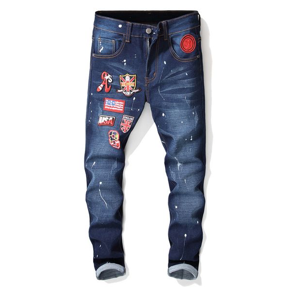 new 2019 flag patches ink printing full length jeans men skinny casual cotton ripped denim for men straight slim fit biker jeans, Blue
new 2019 flag patches ink printing full length jeans men skinny casual cotton ripped denim for men straight slim fit biker jeans, Blue