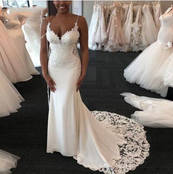 african mermaid wedding dresses spaghetti straps criss cross back bridal gowns lace appliques sweep train wedding dress robes de mariée, White
african mermaid wedding dresses spaghetti straps criss cross back bridal gowns lace appliques sweep train wedding dress robes de mariée, White