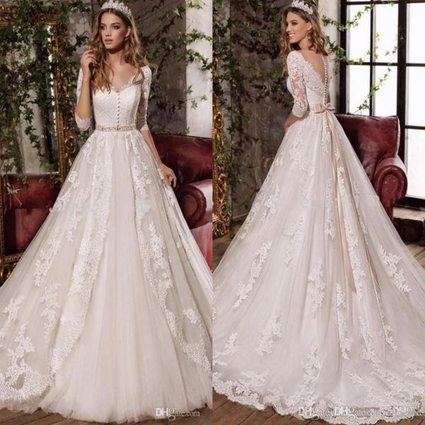 elegant full lace wedding dresses 2020 v-neck sheer back button sweep train wedding bridal gowns with long sleeves vestidos de novia, White
elegant full lace wedding dresses 2020 v-neck sheer back button sweep train wedding bridal gowns with long sleeves vestidos de novia, White