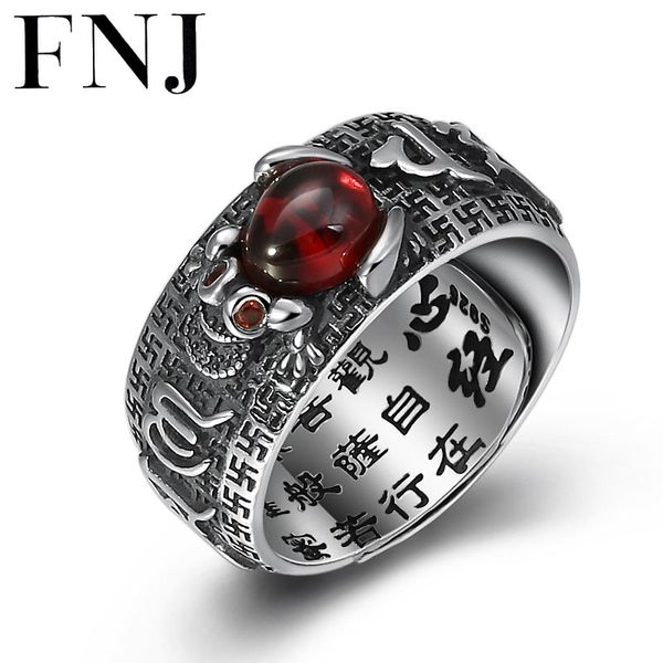 

fnj 925 silver rings adjustable size open popular pixiu toad red stone s925 solid thai silver ring for men jewelry fine, Golden;silver
