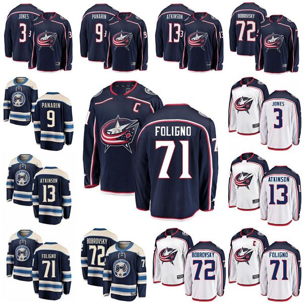 

columbus blue jackets 71 nick foligno jersey 3 seth jones 9 artemi panarin 72 sergei bobrovsky 13 cam atkinson ice hockey jerseys stitched, Black;red