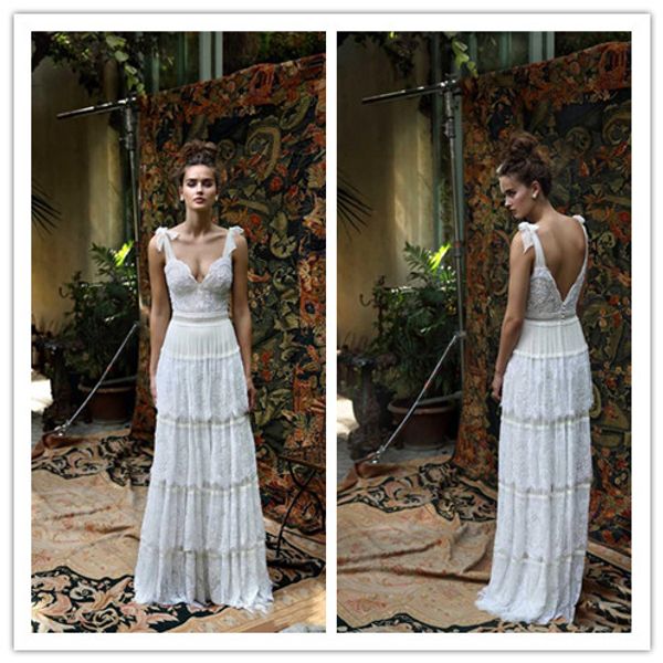 2019 lihi hod lace wedding dresses spaghetti neckline tiered backless bridal gowns custom made floor length wedding dress, White
2019 lihi hod lace wedding dresses spaghetti neckline tiered backless bridal gowns custom made floor length wedding dress, White
