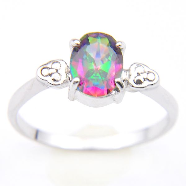 

luckyshine men women lovers ring oval rainbow natural mystic z gems ring 925 sterling silver rings usa popular rings, Golden;silver