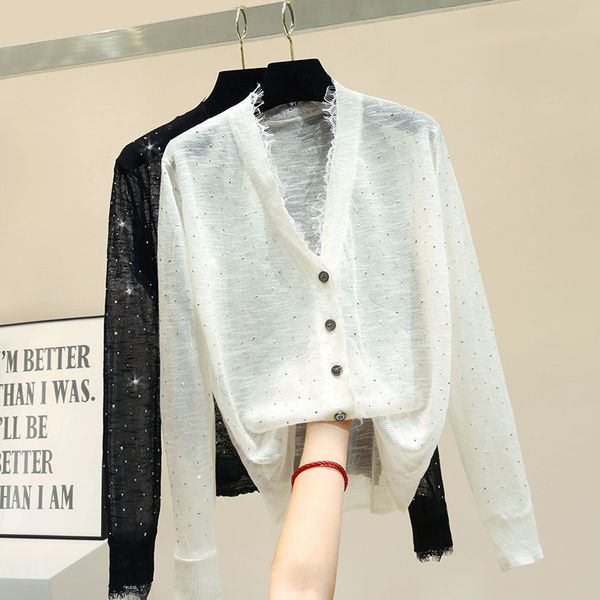 lace v neck long sleeve knitted cardigans for women drilling sun protection shirt single breasted all-match knitted top, White
lace v neck long sleeve knitted cardigans for women drilling sun protection shirt single breasted all-match knitted top, White