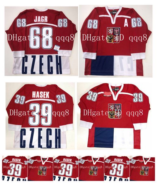 

vintage 1998 czech republic jerseys 39 dominik hasek 68 jaromir jagr red nagano olympics hockey jersey, Black;red