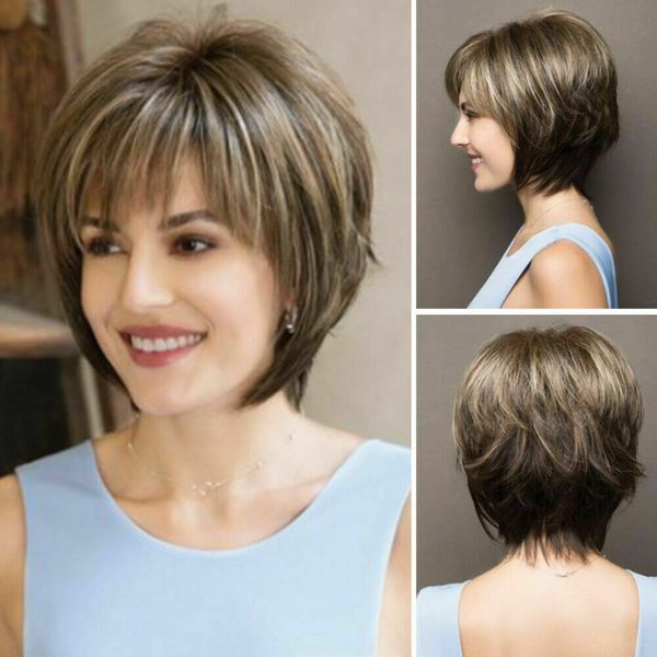 women short straight wigs omrbe brown blonde mix fashion full bob hair cosplay, Black
women short straight wigs omrbe brown blonde mix fashion full bob hair cosplay, Black
