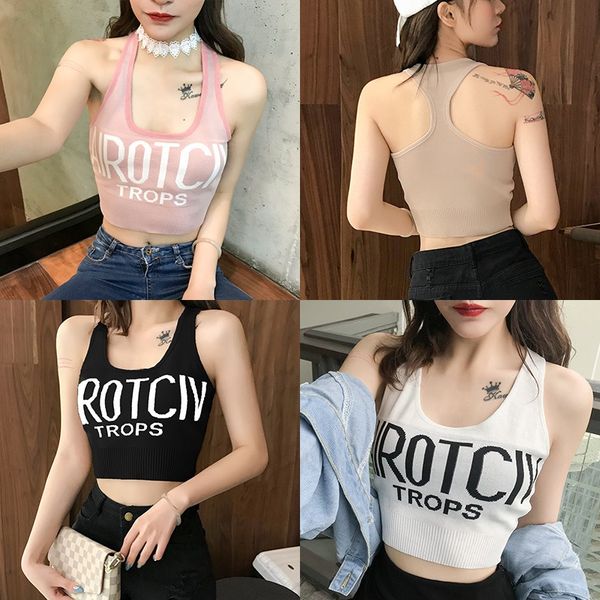 women versatile sleeveless off shoulder letter print halter short hanging neck slim tube camisole vest, Black;blue
women versatile sleeveless off shoulder letter print halter short hanging neck slim tube camisole vest, Black;blue